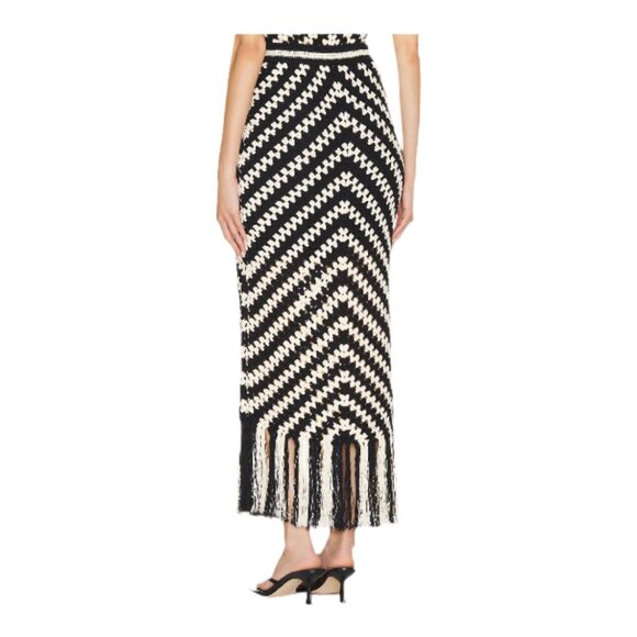 😮NWT - ZIMMERMANN Halliday Hand Crochet Skirt - 0P - Black/White w/ Tassels - Picture 2 of 10